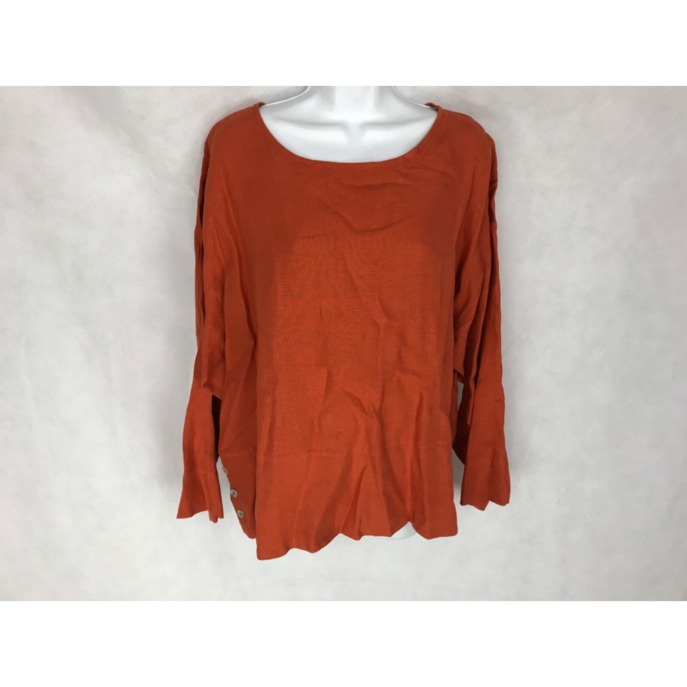 EUC Bryn Walker Womens Size L Burnt Orange Linen Lightweight Lagenlook Blouse